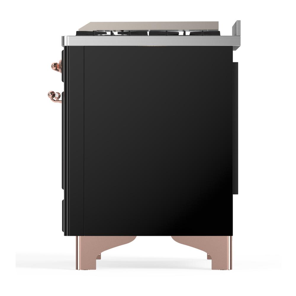 Ilve UM60FNR3BKPLP Ilve Um60Fnr3Bkplp Majestic Iii 60 Inch Dual Fuel Range With 9 Burners And Griddle, Dual Function Burner Up To 25,000 Btu (Liquid Propane, Triple Glass Door, Glossy Black, Copper)