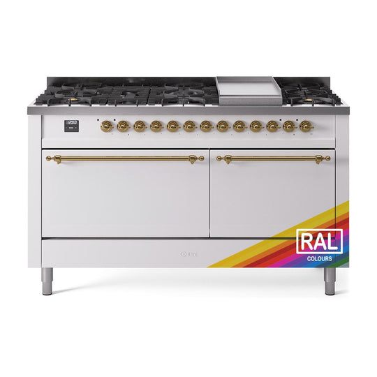 Ilve UP60FQNMPRAG Ilve Nostalgie Ii 60 Up60Fqnmprag Freestanding Dual Fuel Range With 9 Sealed Burners Double Oven With Solid Door In Ral Color With Brass Knobs