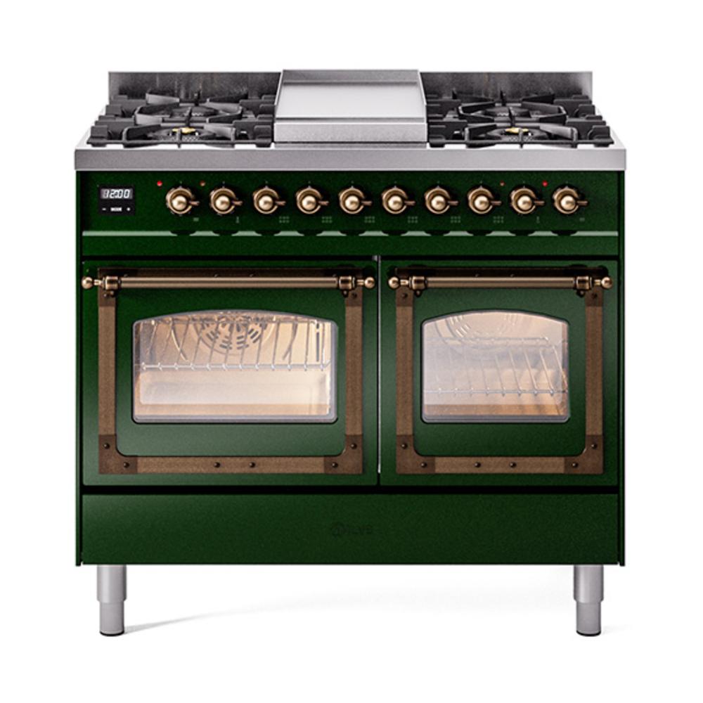 Ilve UND40FNMPEGBLP Ilve Und40Fnmpegblp Nostalgie Ii Noblesse 40" Dual Fuel Range (Liquid Propane, Triple Glass Door, Emerald Green, Burnished)