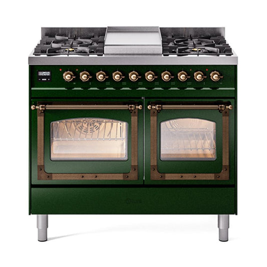 Ilve UND40FNMPEGBLP Ilve Und40Fnmpegblp Nostalgie Ii Noblesse 40" Dual Fuel Range (Liquid Propane, Triple Glass Door, Emerald Green, Burnished)