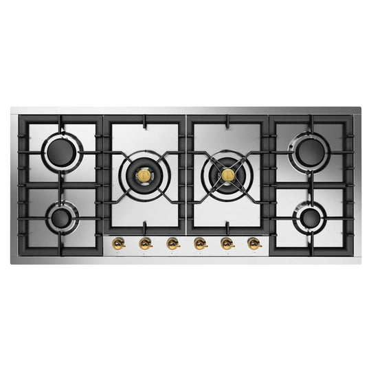 Ilve UHCPT125NSSGLP Ilve Uhcpt125Nssglp Nostalgie Ii 48 Inch Built-In Gas Cooktop With Total Black Brass Burners, In Stainless Steel (6 Sealed Burners, Liquid Propane, Brass)