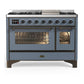 Ilve UM48FNR3BGBLP Ilve Um48Fnr3Bgblp Majestic Iii 48 Inch Dual Fuel Range With 8 Burners And Griddle, Dual Function Burner Up To 25,000 Btu (Liquid Propane, Triple Glass Door, Blue Grey, Burnished)