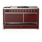 Ilve UM60FSQNR3BUP Ilve Um60Fsqnr3Bup Majestic Iii 60 Inch Dual Fuel Range With 7 Burners, Griddle And French Top, Dual Function Burner With Up To 25,000 Btu (Natural Gas, Solid Door, Burgundy, Copper)