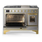Ilve UM48FNR3SSGLP Ilve Um48Fnr3Ssglp Majestic Iii 48 Inch Dual Fuel Range With 8 Burners And Griddle, Dual Function Burner Up To 25,000 Btu (Liquid Propane, Triple Glass Door, Stainless Steel, Brass)