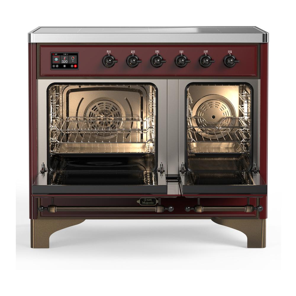Ilve UMDIB40NR3BUB Ilve Umdib40Nr3Bub Majestic Iii 40 Inch Induction Range With 6 Elements, 3.82 Cu. Ft. Total Oven Capacity (Triple Glass Door, Burgundy, Burnished)