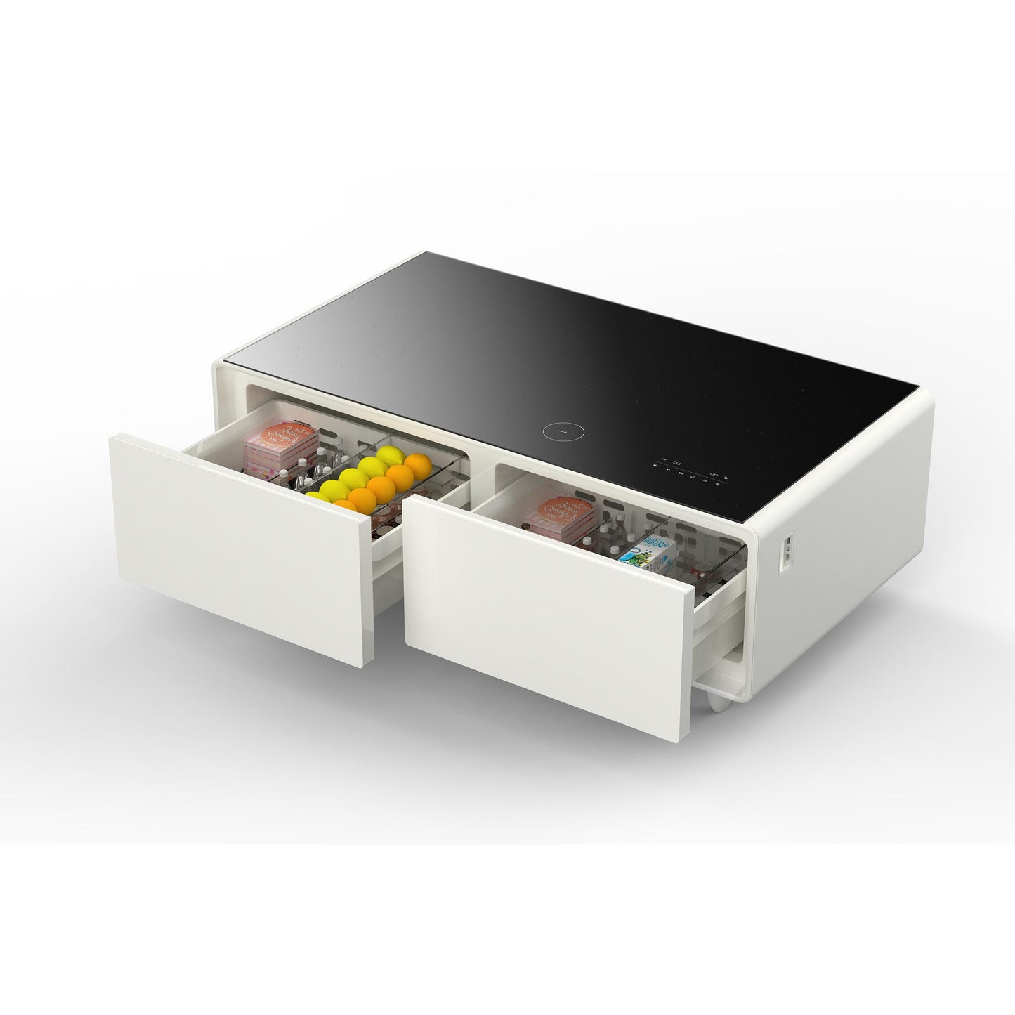 Forno FCTFR700651WHT Forno Evoluto Tavolo 51-Inch White Smart Coffee Table - Dual Refrigerator Drawers, Bluetooth 5.0 Audio, Wireless Charging & Rgb Ambient Light