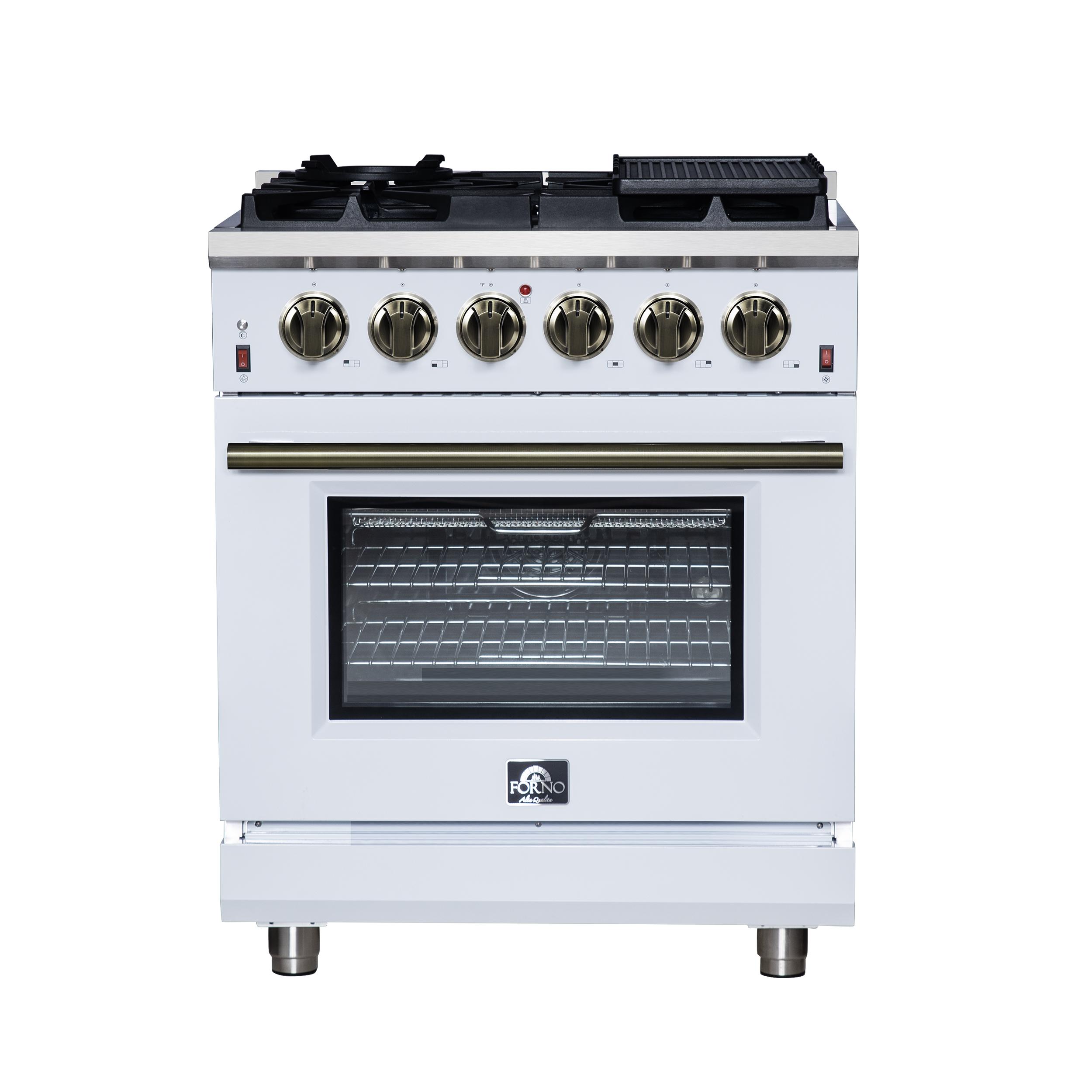Forno FFSGS623930WHT Forno Massimo 30-Inch White Freestanding Gas Range, 5 Burners, True Convection Oven