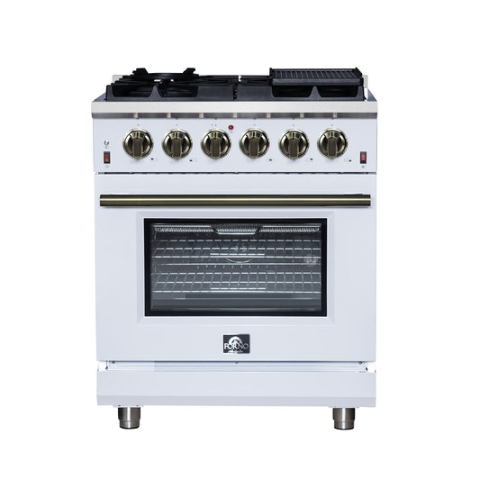 Forno FFSGS623930WHT Forno Massimo 30-Inch White Freestanding Gas Range, 5 Burners, True Convection Oven