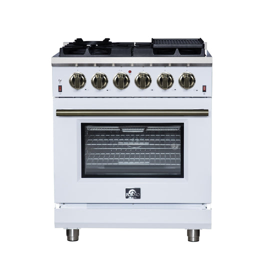 Forno FFSGS623930WHT Forno Massimo 30-Inch White Freestanding Gas Range, 5 Burners, True Convection Oven
