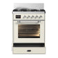 Ilve UM30NR3AWC Ilve Um30Nr3Awc Majestic Iii 30 Inch Dual Fuel Range With 5 Black Brass Burners, Dual Function Burner Up To 25,000 Btu (Natural Gas, Triple Glass Door, Antique White, Chrome)