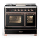 Ilve UMD40FNR3BKP Ilve Umd40Fnr3Bkp Majestic Iii 40 Inch Dual Fuel Range With 6 Burners And Griddle, Dual Function Burner Up To 25,000 Btu (Natural Gas, Triple Glass Door, Glossy Black, Copper)