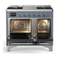 Ilve UMD40FNR3BGC Ilve Umd40Fnr3Bgc Majestic Iii 40 Inch Dual Fuel Range With 6 Burners And Griddle, Dual Function Burner Up To 25,000 Btu (Natural Gas, Triple Glass Door, Blue Grey, Chrome)
