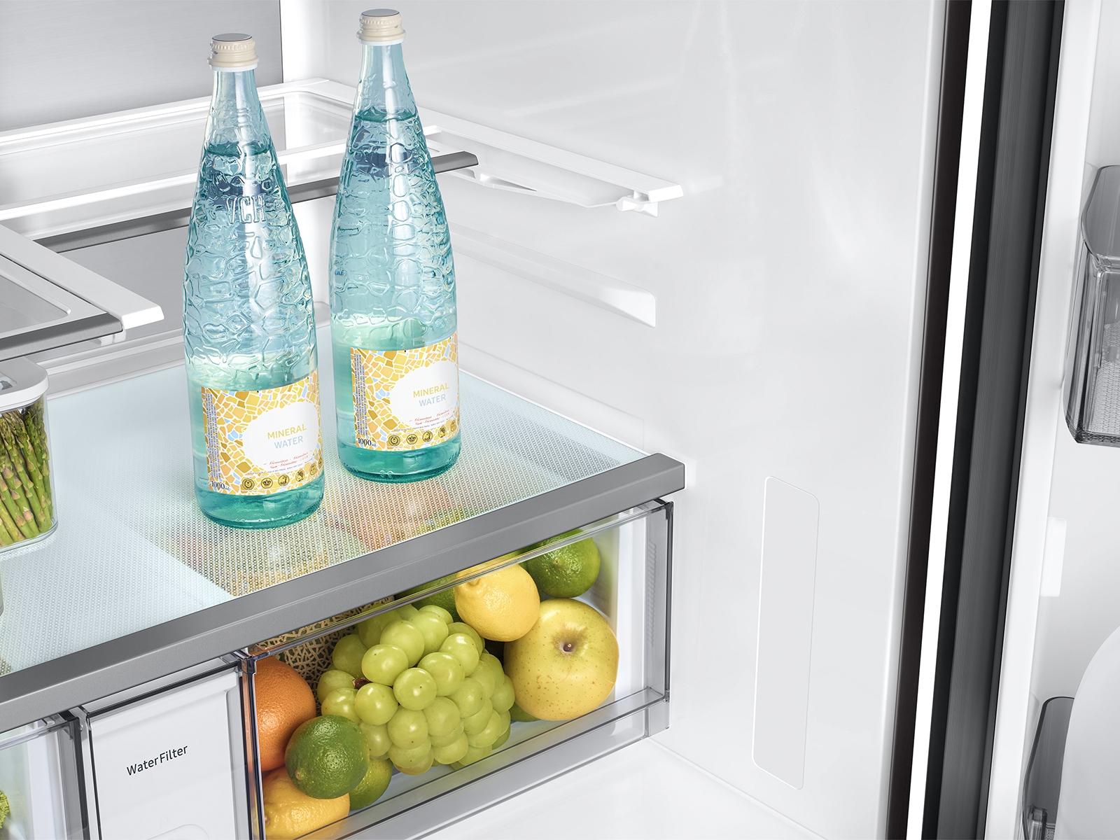 Samsung RF90F23EECR Bespoke 23 Cu. Ft. Counter Depth 4-Door French Door Refrigerator With Ai Family Hub&#8482;+ & Inner Beverage Center&#8482; In Charcoal Glass And Stainless Steel