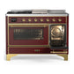 Ilve UM48FSNR3BUG Ilve Um48Fsnr3Bug Majestic Iii 48 Inch Dual Fuel Range With 5 Black Brass Burners, Griddle And French Top, Dual Function Burner Up To 25,000 Btu (Natural Gas, Triple Glass Door, Burgundy, Brass)