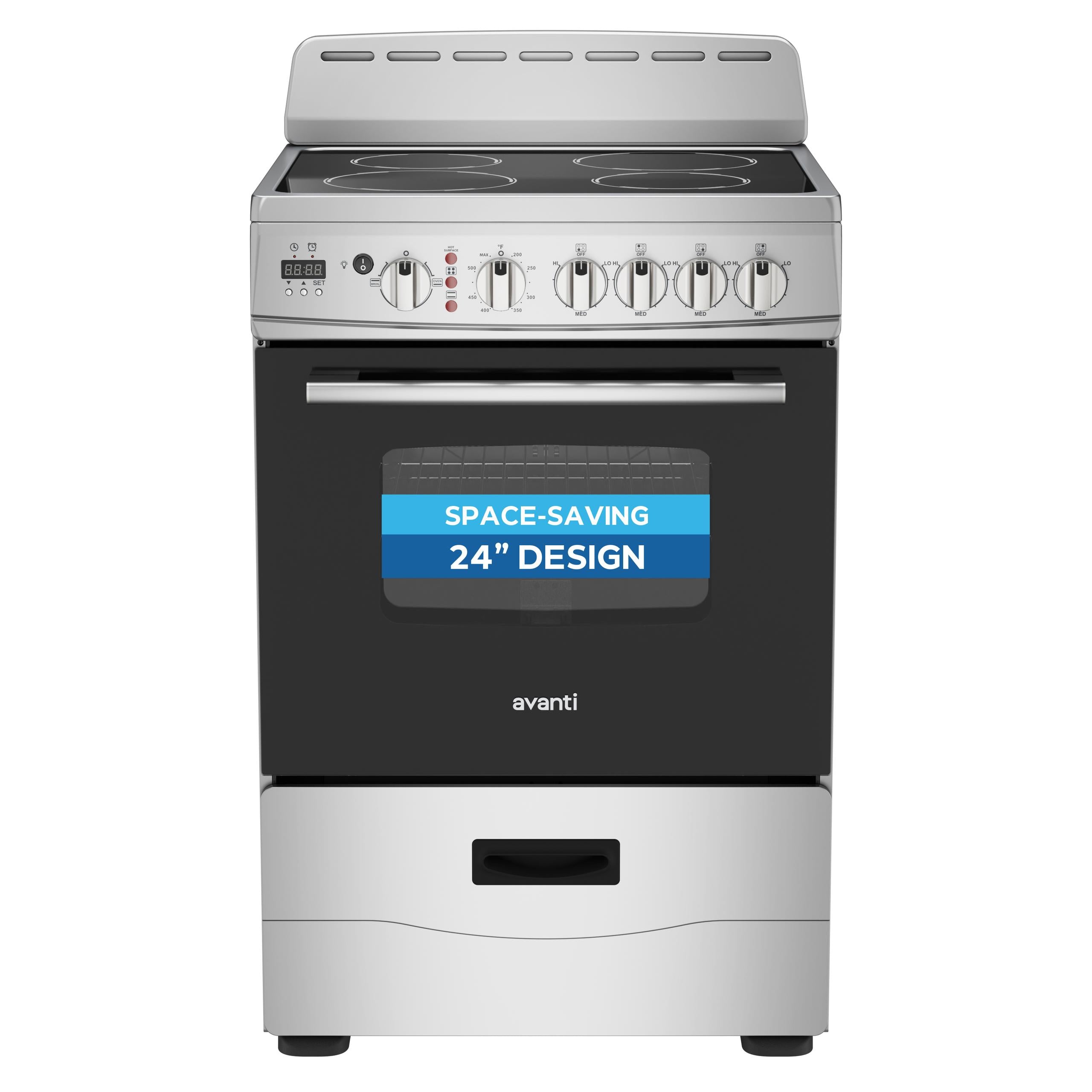 Avanti CERU240P3S Avanti 24-Inch Freestanding Electric Range With Ceramic Glass Cooktop And Digital Timer, In Stainless Steel (Ceru240P3S)