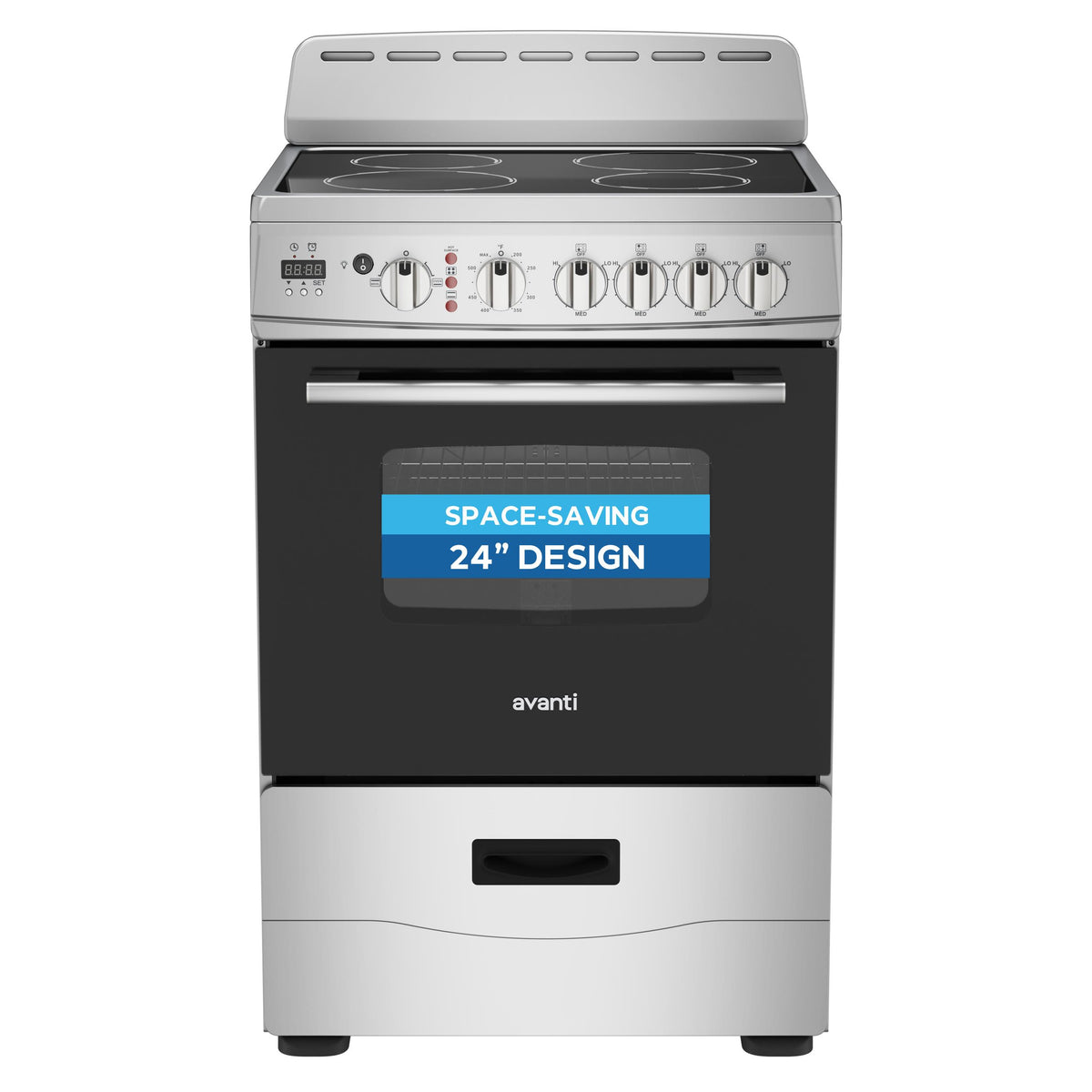 Avanti CERU240P3S Avanti 24-Inch Freestanding Electric Range With Ceramic Glass Cooktop And Digital Timer, In Stainless Steel (Ceru240P3S)