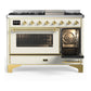 Ilve UM48FNR3AWG Ilve Um48Fnr3Awg Majestic Iii 48 Inch Dual Fuel Range With 8 Burners And Griddle, Dual Function Burner Up To 25,000 Btu (Natural Gas, Triple Glass Door, Antique White, Brass)