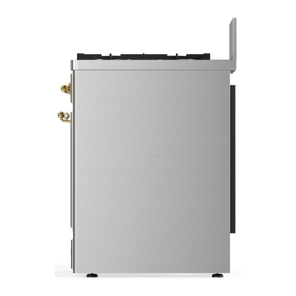 Ilve UM30NR3SSG Ilve Um30Nr3Ssg Majestic Iii 30 Inch Dual Fuel Range With 5 Black Brass Burners, Dual Function Burner Up To 25,000 Btu (Natural Gas, Triple Glass Door, Stainless Steel, Brass)