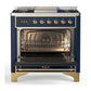 Ilve UM36FQNR3MBGLP Ilve Um36Fqnr3Mbglp Majestic Iii 36 Inch Dual Fuel Range With 6 Black Brass Burners And Griddle, Dual Function Burner Up To 25,000 Btu (Solid Door, Midnight Blue, Brass, Liquid Propane)