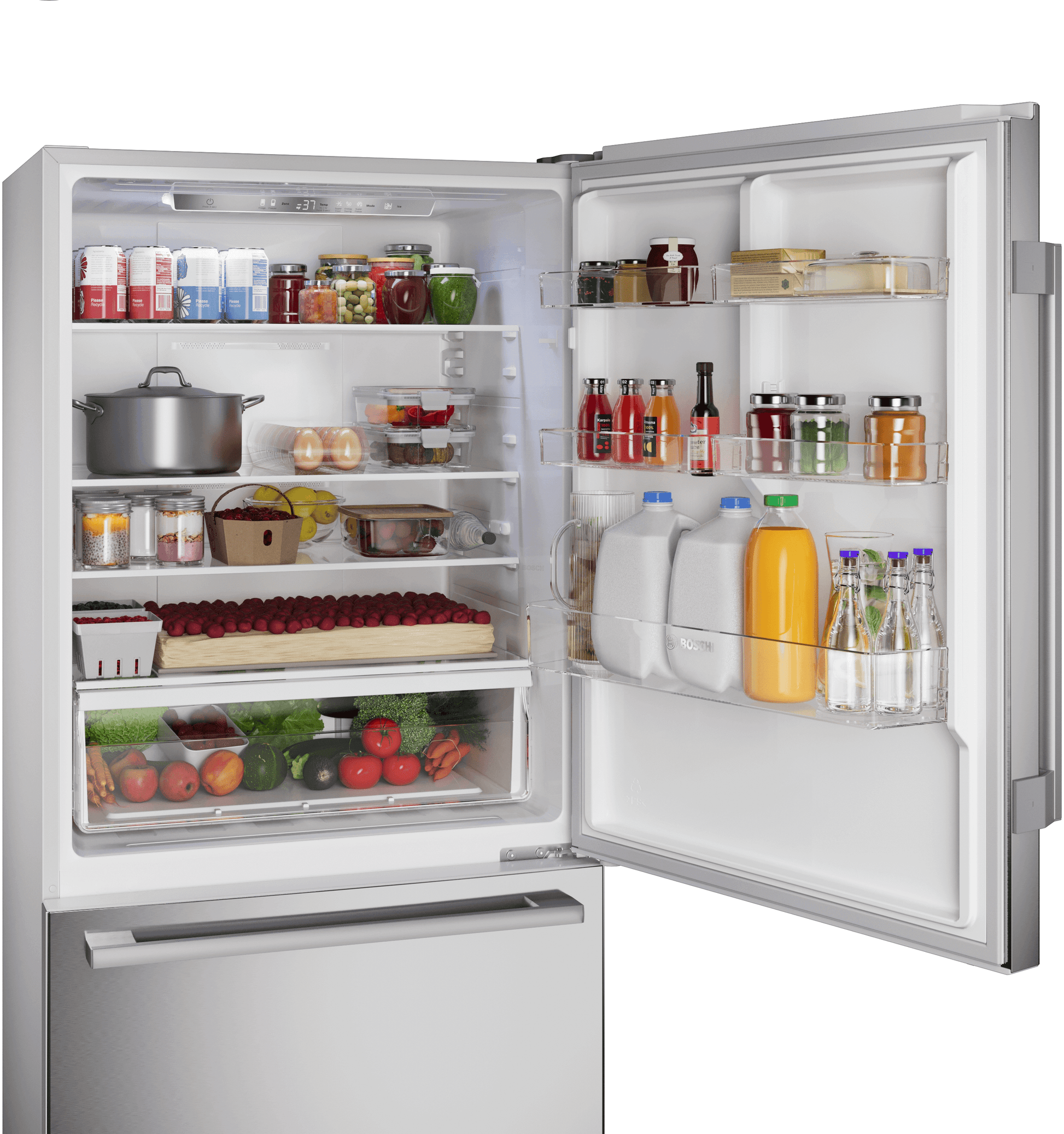 Bosch B33CM10SNS 100 Series, Free-Standing Fridge-Freezer With Freezer At Bottom, Brushed Steel (With Anti-Fingerprint), Total No Frost