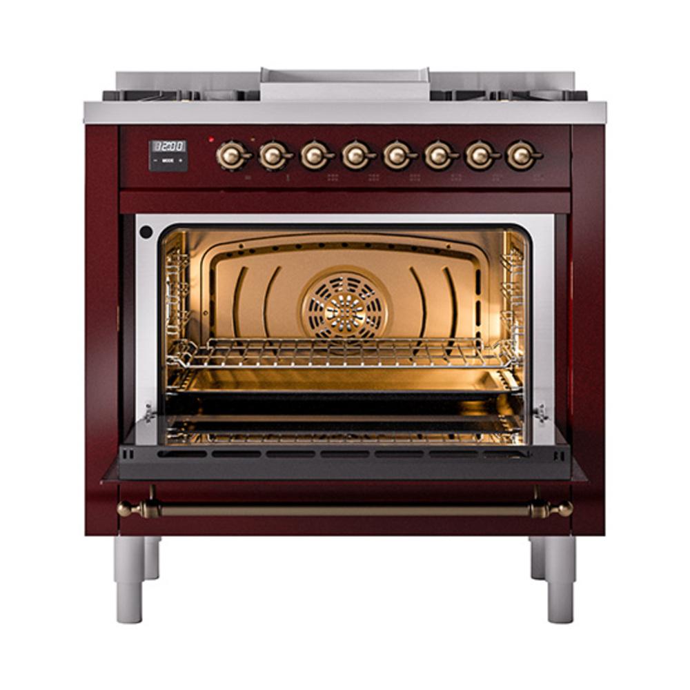 Ilve UN36FNMPBUBLP Ilve Un36Fnmpbublp Nostalgie Ii Noblesse 36" Dual Fuel Range (Liquid Propane, Triple Glass Door, Burgundy, Burnished)