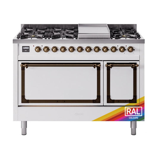 Ilve UN48FQNMPRAB Ilve Un48Fqnmprab Nostalgie Ii Noblesse 48" Dual Fuel Range (8 Sealed Burners + Griddle, Natural Gas, Solid Door, Ral, Burnished)