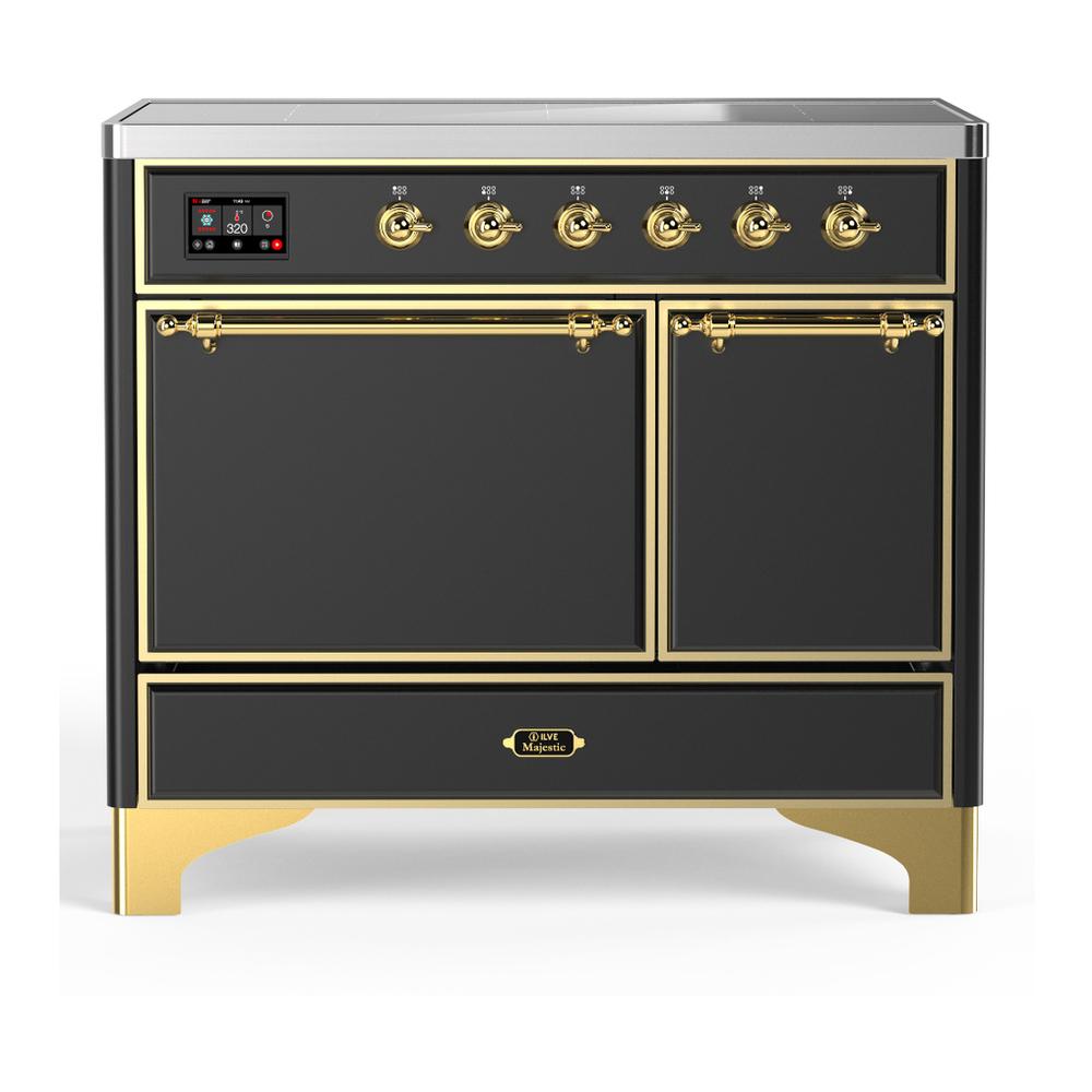 Ilve UMDIB40QNR3MGG Ilve Umdib40Qnr3Mgg Majestic Iii 40 Inch Induction Range With 6 Elements, 3.82 Cu. Ft. Total Oven Capacity (Solid Door, Graphite Matte, Brass)