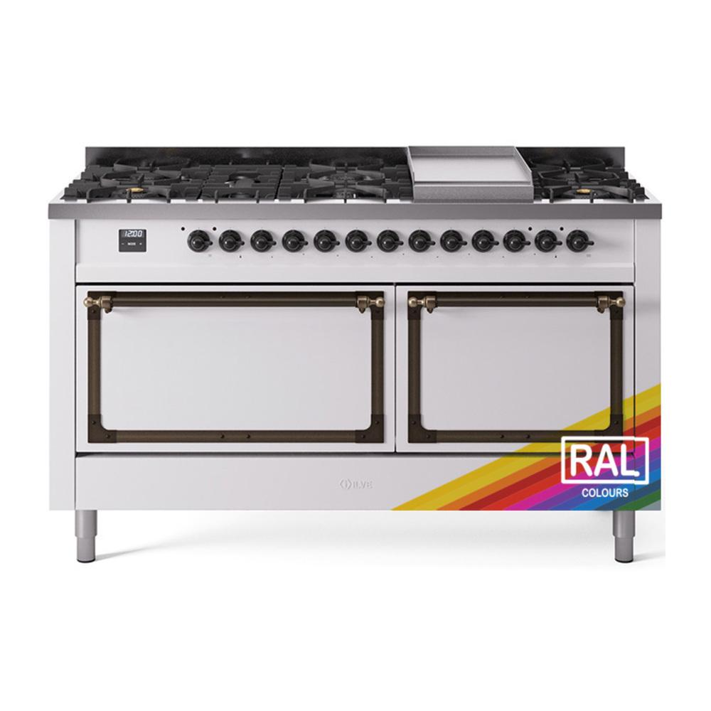 Ilve UN60FQNMPRABLP Ilve Un60Fqnmprablp Nostalgie Ii Noblesse 60" Dual Fuel Range (9 Sealed Burners + Griddle, Liquid Propane, Solid Door, Ral, Burnished)