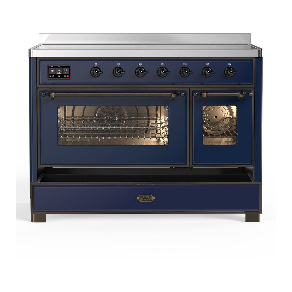 Ilve UMIB48NR3MBB Ilve Umib48Nr3Mbb Majestic Iii 48 Inch Induction Range With 6 Elements, 5.02 Cu. Ft. Total Oven Capacity (Triple Glass Door, Midnight Blue, Burnished)
