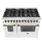 Forno FFSGS615648WHT Galiano 48-Inch Dual Fuel Range White & Antique Brass Design With 8 Sealed Burners 107,000 Btu, 6.58 Cu. Ft. Double Ovens & Griddle
