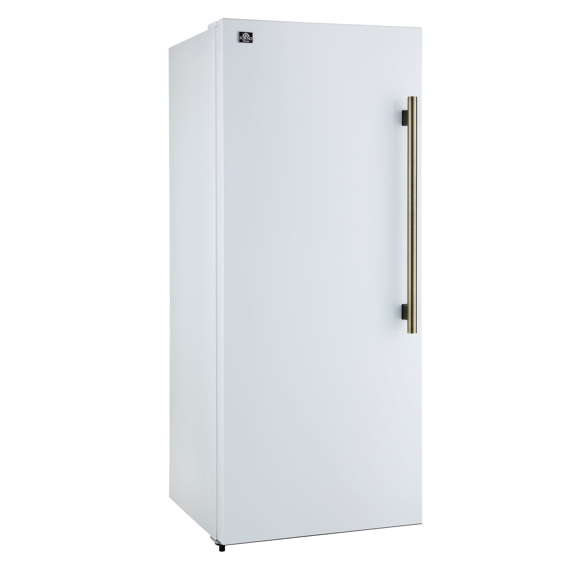 Forno FFFFD172228WHTLS Forno Maderno 28-Inch Convertible Upright Freezer/Refrigerator In White With Antique Brass Handle, 13.6 Cu.Ft., Left Swing