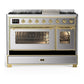 Ilve UM48FNR3SSG Ilve Um48Fnr3Ssg Majestic Iii 48 Inch Dual Fuel Range With 8 Burners And Griddle, Dual Function Burner Up To 25,000 Btu (Natural Gas, Triple Glass Door, Stainless Steel, Brass)