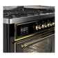 Ilve UM60FNR3BKGLP Ilve Um60Fnr3Bkglp Majestic Iii 60 Inch Dual Fuel Range With 9 Burners And Griddle, Dual Function Burner Up To 25,000 Btu (Liquid Propane, Triple Glass Door, Glossy Black, Brass)
