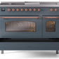 Ilve UP48FSNMPBGP Nostalgie Ii 48 Inch Dual Fuel Natural Gas Freestanding Range In Blue Grey With Copper Trim
