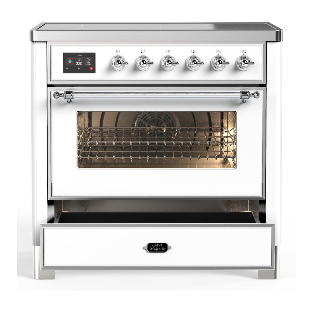 Ilve UMIB36NR3WHC Ilve Umib36Nr3Whc Majestic Iii 36 Inch Induction Range With 6 Elements, 3.5 Cu. Ft. Total Oven Capacity (Triple Glass Door, White, Chrome)