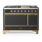 Ilve UM48FQNR3MGGLP Ilve Um48Fqnr3Mgglp Majestic Iii 48 Inch Dual Fuel Range With 8 Burners And Griddle, Dual Function Burner Up To 25,000 Btu (Liquid Propane, Solid Door, Graphite Matte, Brass)