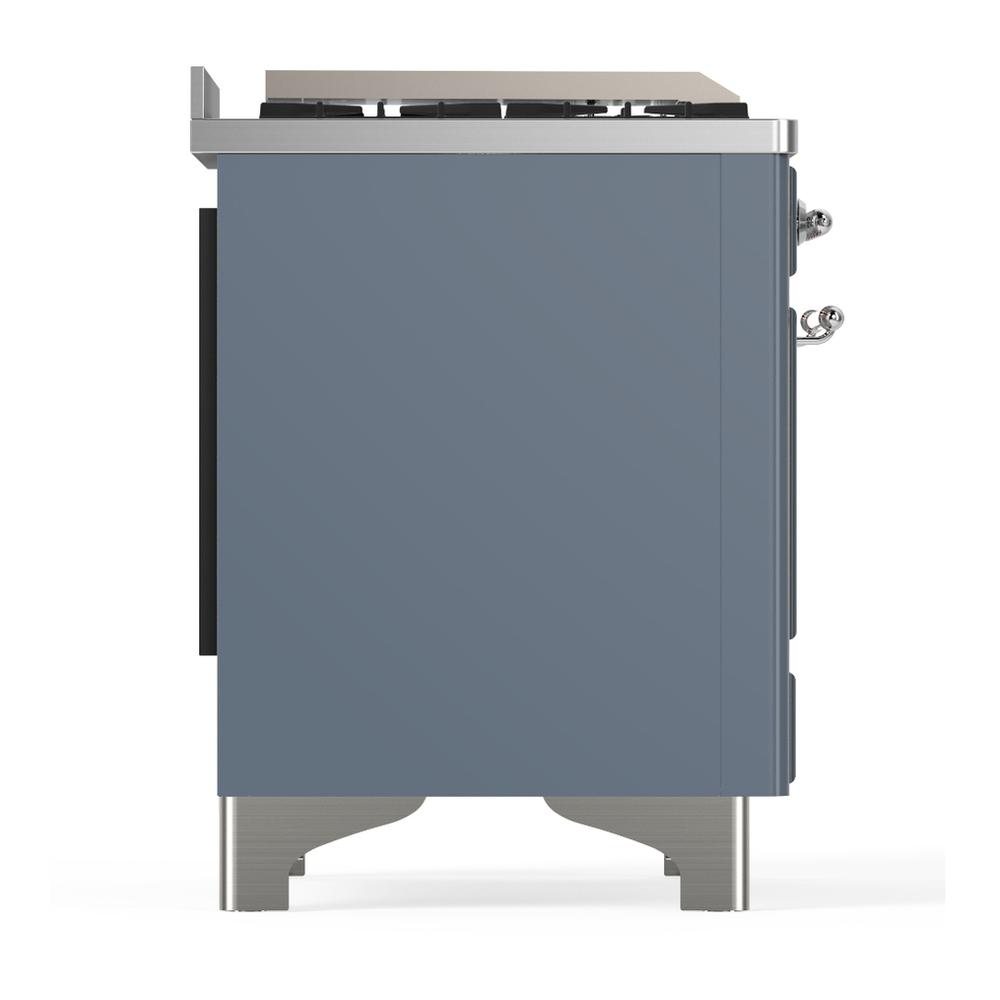 Ilve UM36FQNR3BGC Ilve Um36Fqnr3Bgc Majestic Iii 36 Inch Dual Fuel Range With 6 Black Brass Burners And Griddle, Dual Function Burner Up To 25,000 Btu (Solid Door, Blue Grey, Chrome, Natural Gas)