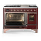 Ilve UM48FNR3BUPLP Ilve Um48Fnr3Buplp Majestic Iii 48 Inch Dual Fuel Range With 8 Burners And Griddle, Dual Function Burner Up To 25,000 Btu (Liquid Propane, Triple Glass Door, Burgundy, Copper)