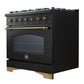 Forno FFSGS621936BLK Forno Antico 36-Inch Freestanding Gas Range, Black, Antique Brass Design, 6 Burners, Convection Oven, Energy Efficient