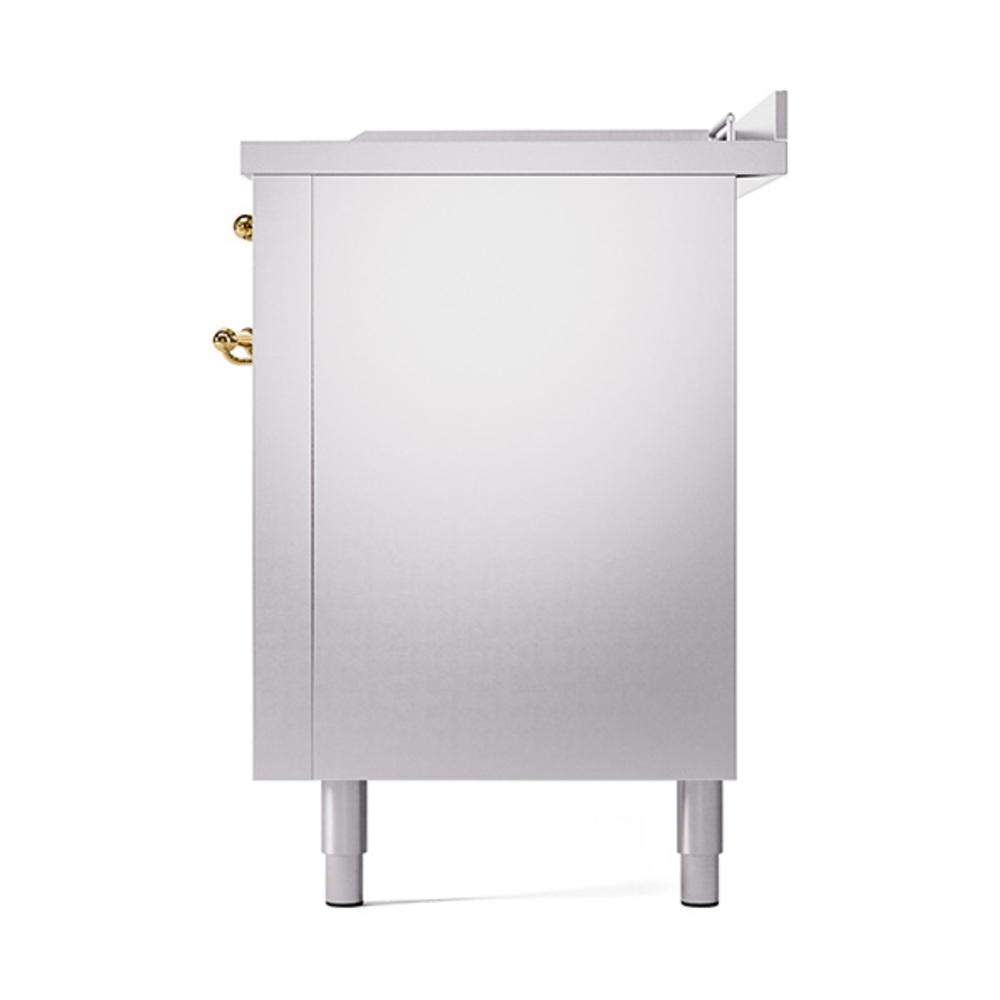 Ilve UN60FSQNMPSSG Ilve Un60Fsqnmpssg Nostalgie Ii Noblesse 60" Dual Fuel Range (7 Sealed Burners + Griddle + French Top, Natural Gas, Solid Door, Stainless Steel, Brass)