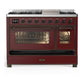 Ilve UM48FNR3BUBLP Ilve Um48Fnr3Bublp Majestic Iii 48 Inch Dual Fuel Range With 8 Burners And Griddle, Dual Function Burner Up To 25,000 Btu (Liquid Propane, Triple Glass Door, Burgundy, Burnished)