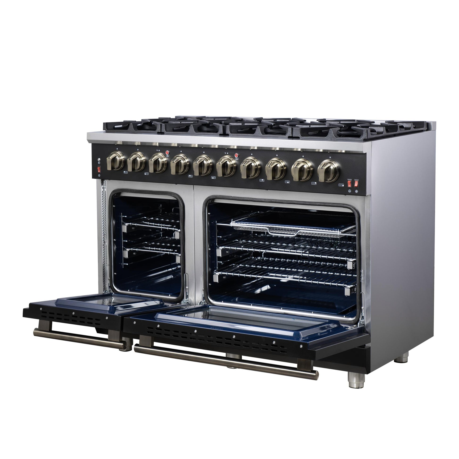 Forno FFSGS623948BLK Forno Massimo 48-Inch Black Freestanding Gas Range, 8 Burners, True Convection Oven