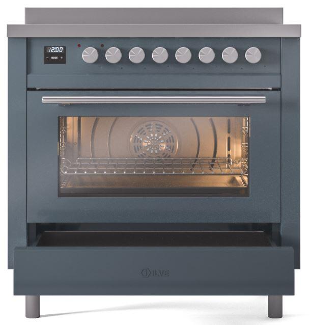 Ilve UPI366WMPBG Professional Plus Ii 36 Inch Electric Freestanding Range In Blue Grey With Trim