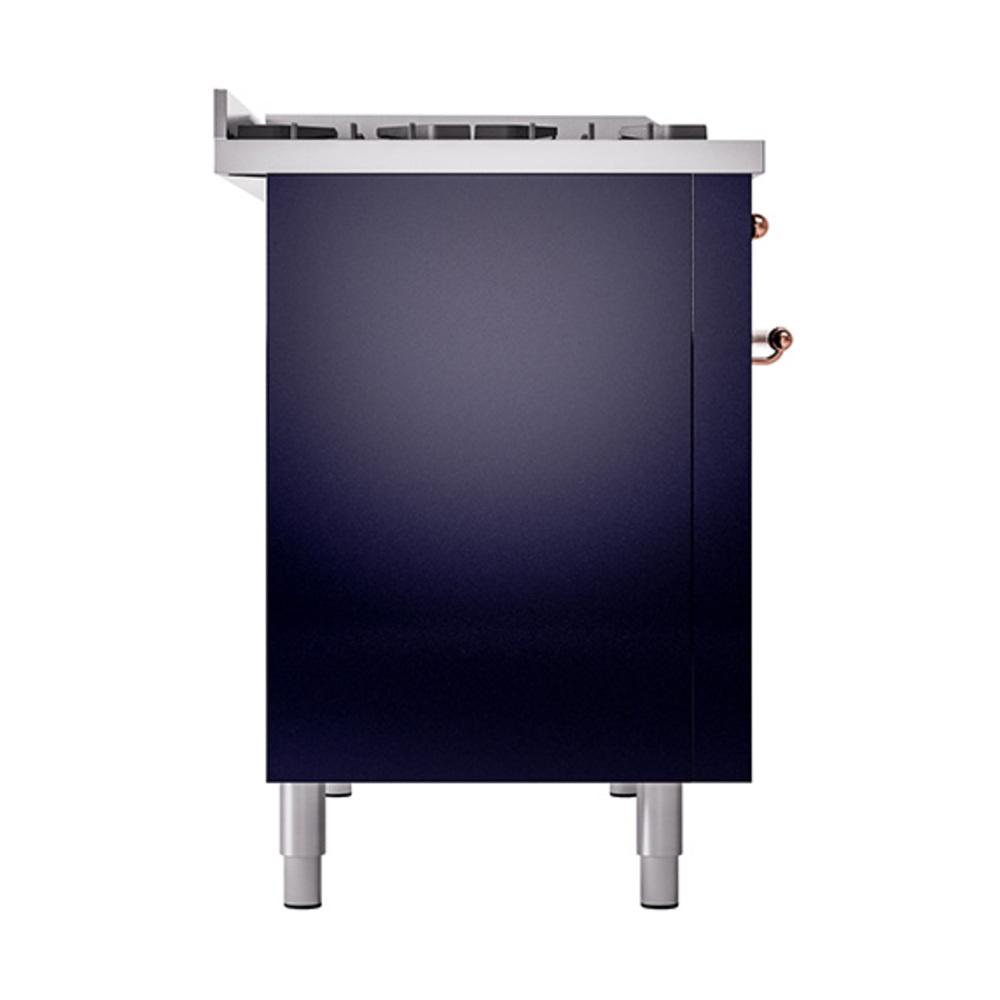 Ilve UN48FQNMPMBPLP Ilve Un48Fqnmpmbplp Nostalgie Ii Noblesse 48" Dual Fuel Range (8 Sealed Burners + Griddle, Liquid Propane, Solid Door, Midnight Blue, Copper)