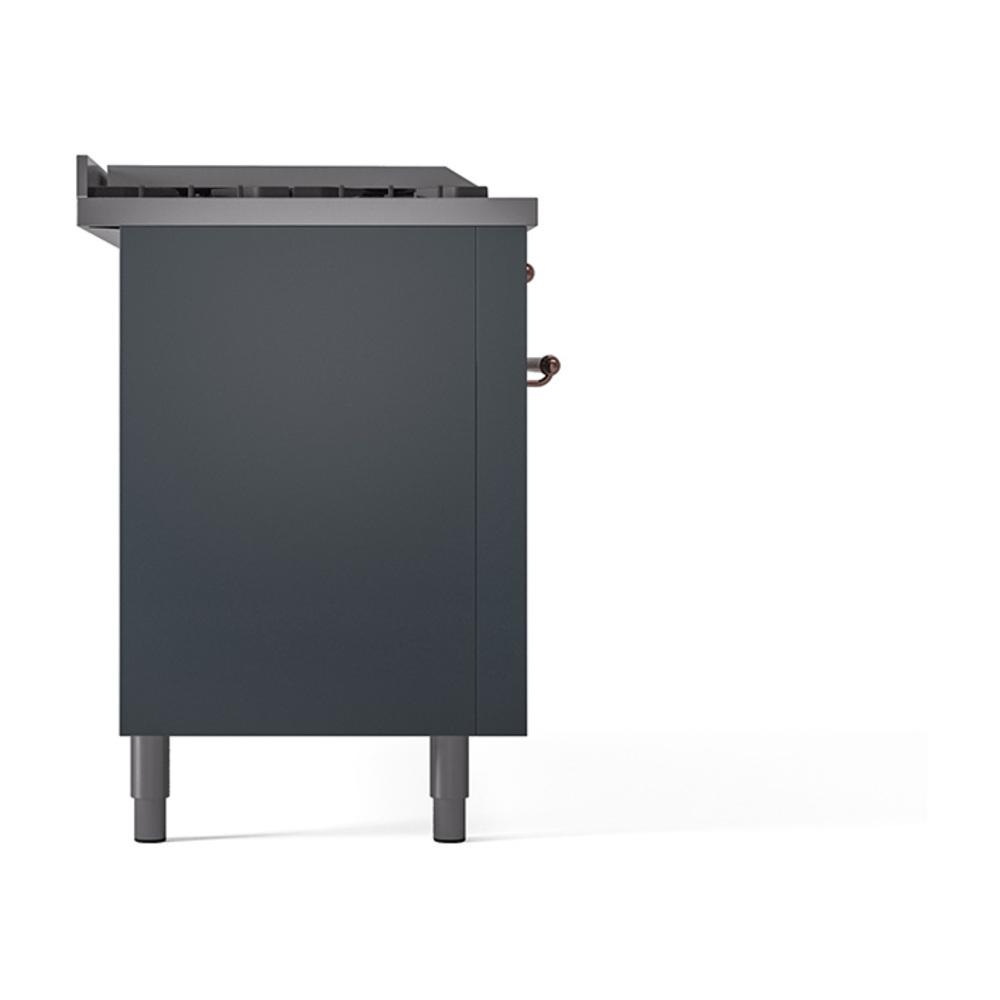 Ilve UN60FSQNMPBGP Ilve Un60Fsqnmpbgp Nostalgie Ii Noblesse 60" Dual Fuel Range (7 Sealed Burners + Griddle + French Top, Natural Gas, Solid Door, Blue Grey, Copper)