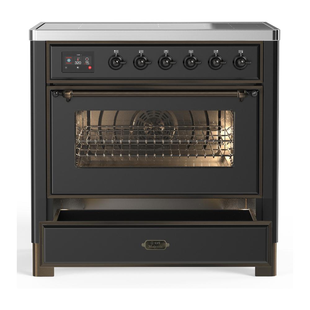 Ilve UMIB36NR3MGB Ilve Umib36Nr3Mgb Majestic Iii 36 Inch Induction Range With 6 Elements, 3.5 Cu. Ft. Total Oven Capacity (Triple Glass Door, Graphite Matte, Burnished)