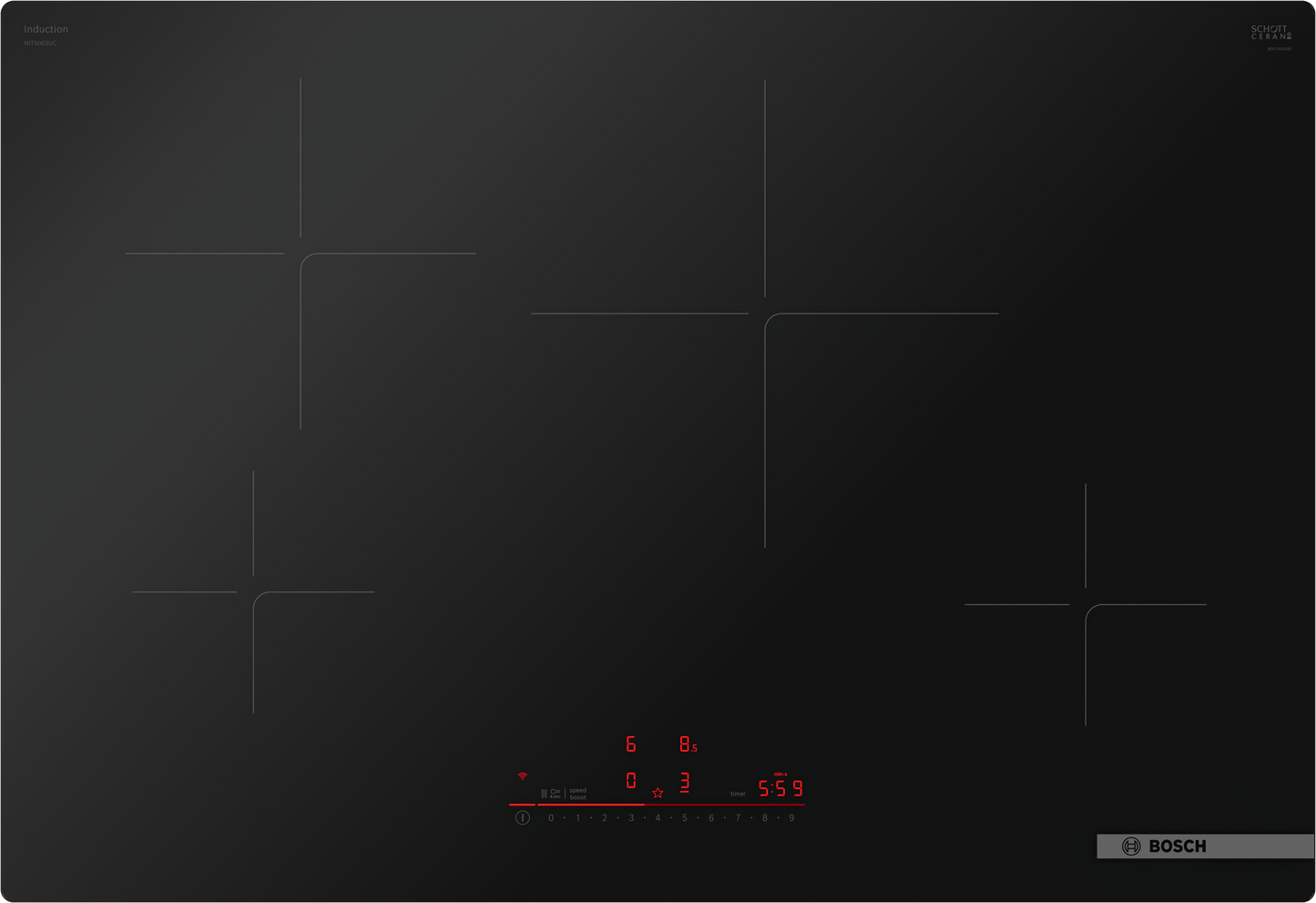 Bosch NIT5063UC 500 Series, Induction Hob, 30'', Surface Mount Without Frame