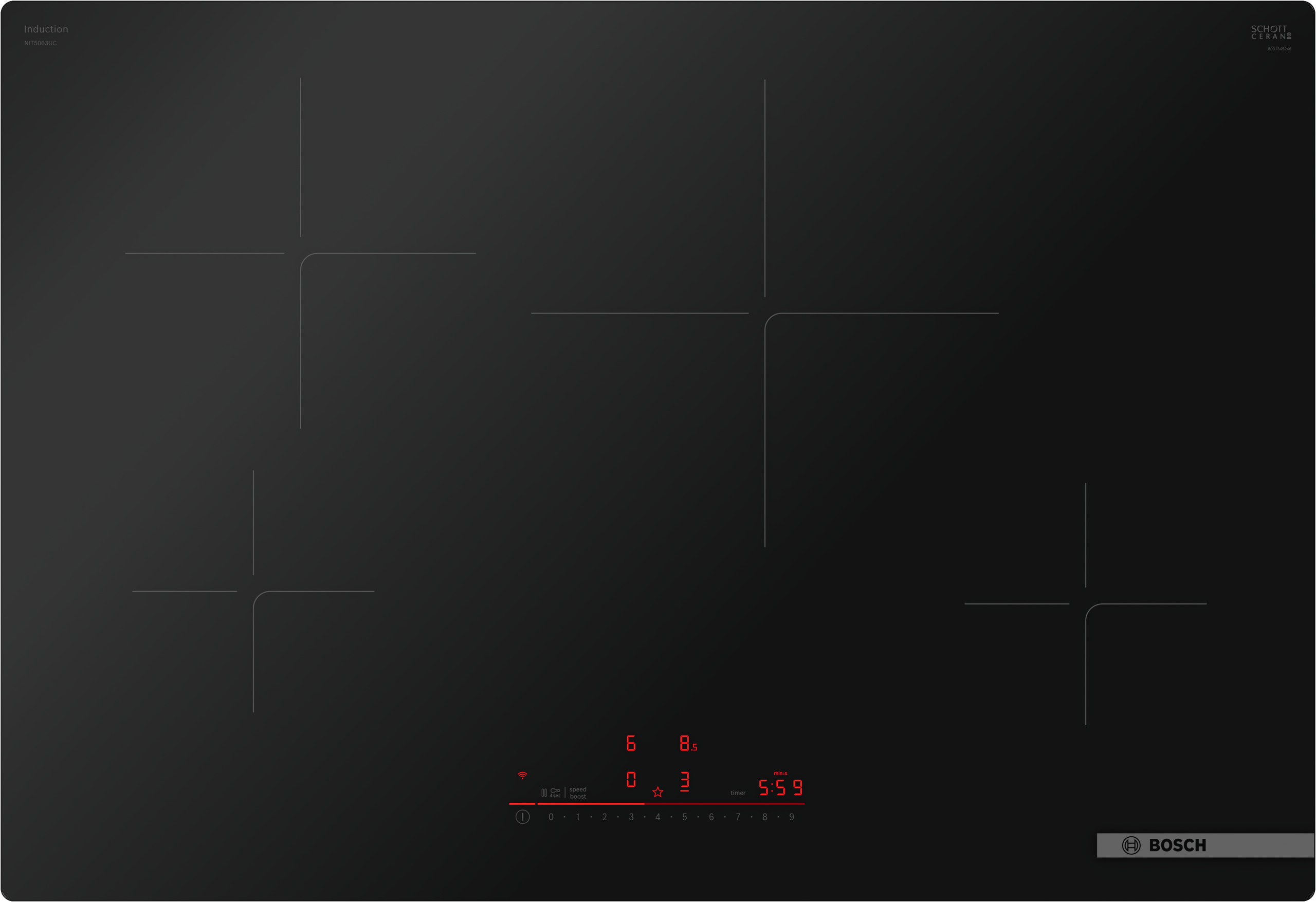 Bosch NIT5063UC 500 Series, Induction Hob, 30'', Surface Mount Without Frame