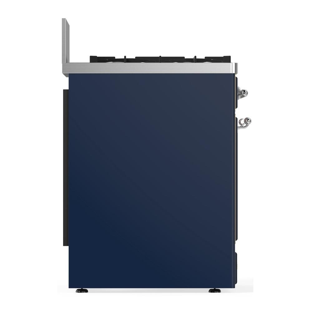 Ilve UM30QNR3MBCLP Ilve Um30Qnr3Mbclp Majestic Iii 30 Inch Dual Fuel Range With 5 Black Brass Burners, Dual Function Burner Up To 25,000 Btu (Liquid Propane, Solid Door, Midnight Blue, Chrome)
