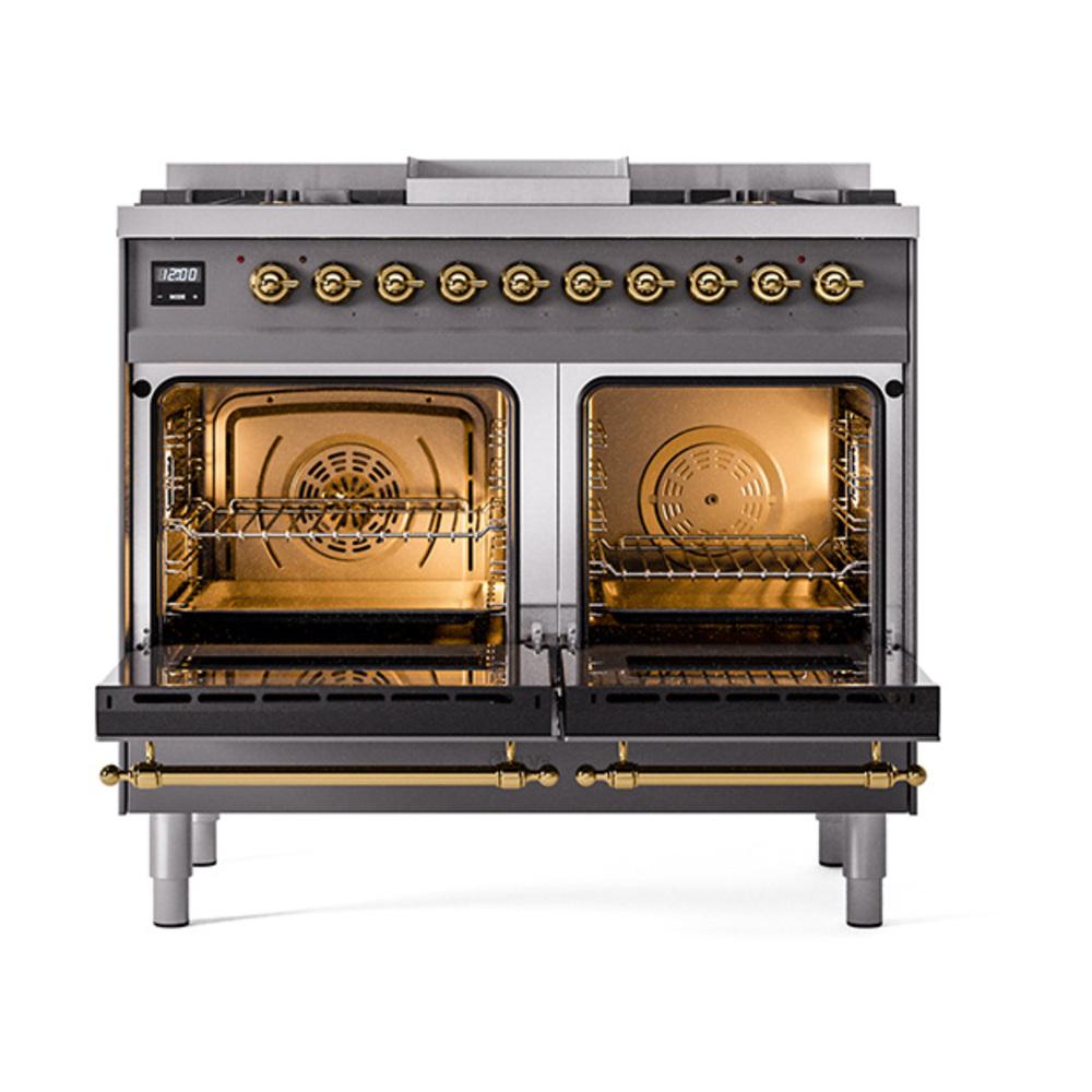 Ilve UND40FQNMPMGGLP Ilve Und40Fqnmpmgglp Nostalgie Ii Noblesse 40" Dual Fuel Range (Liquid Propane, Solid Door, Graphite Matte, Brass)
